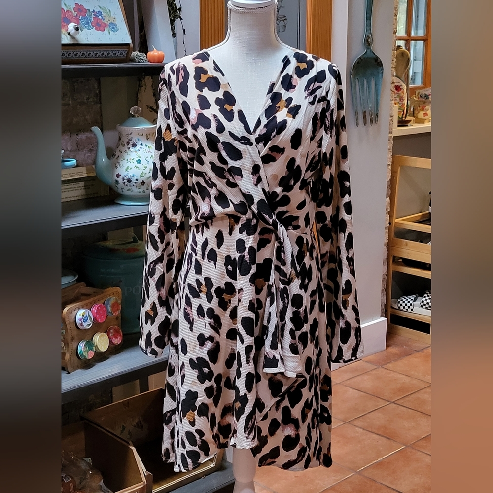 Leopard print faux wrap dress